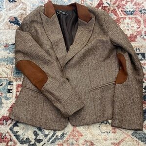 Women’s Brown Herringbone Blazer with Elbow Patches